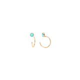 14k Turquoise Bezel Reverse Huggie Hoop Earrings