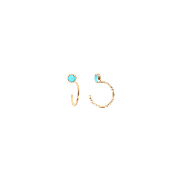 14k Turquoise Bezel Reverse Huggie Hoop Earrings