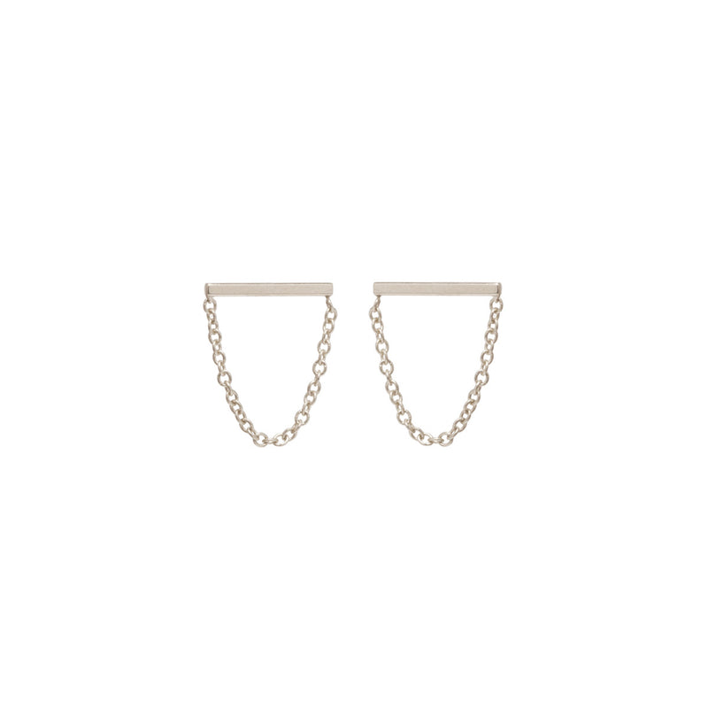 Zoë Chicco 14kt White Gold Chain Bar Stud Drop Earrings