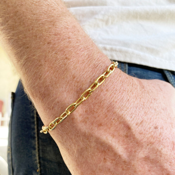 Men's 14k Gold Extra Large Square Oval Link Chain Bracelet