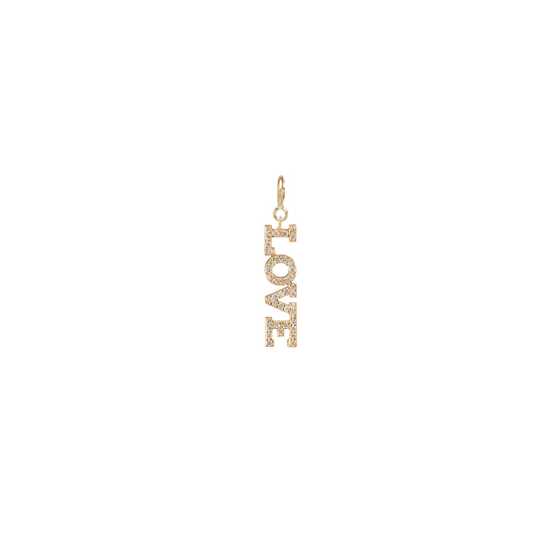 14k Full Pavé Diamond 4 Letter Charm Pendant on Spring Ring