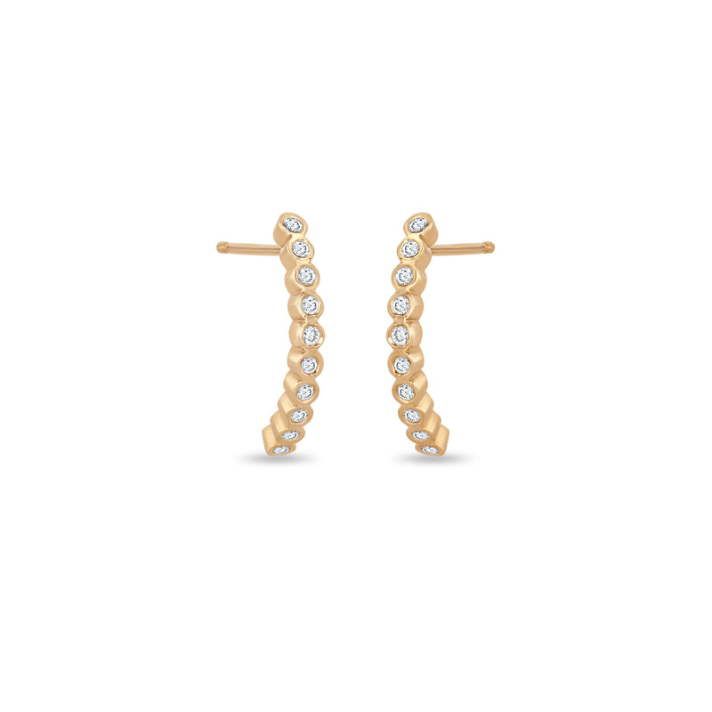 14K White Gold Curved Double Bar Diamond Post Earrings