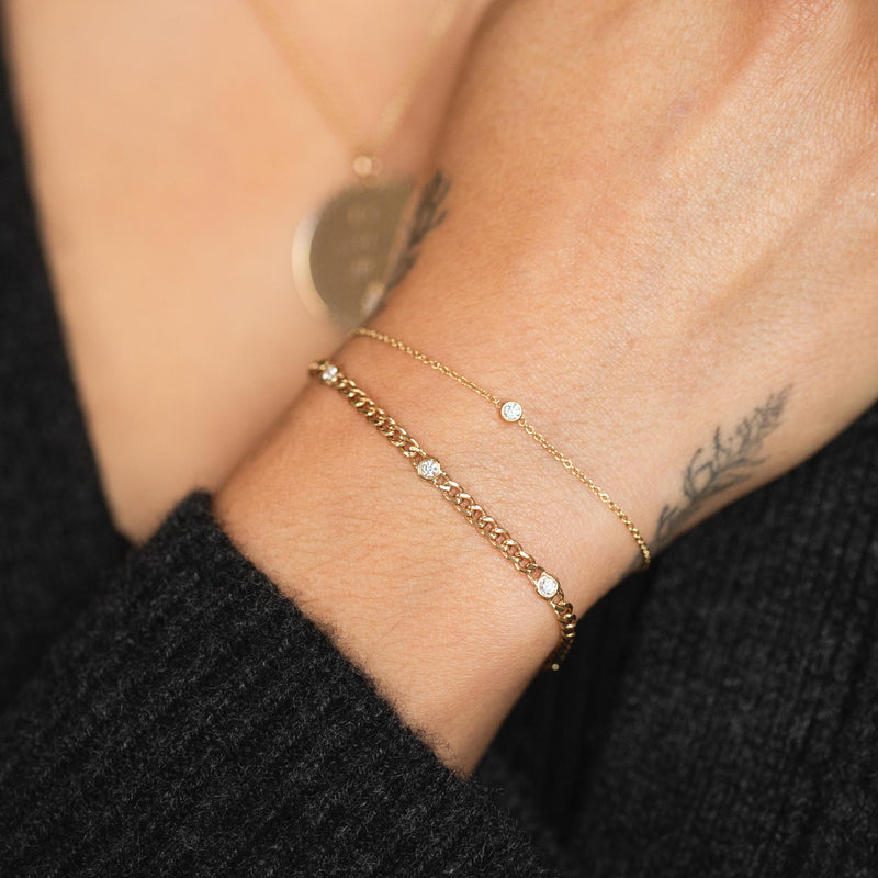 Gold English Hoop Bracelet with Small Diamonds | Antiquette