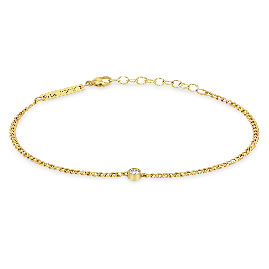 Zoë Chicco 14k Gold Diamond Bezel Extra Small Curb Chain Bracelet – ZOË ...