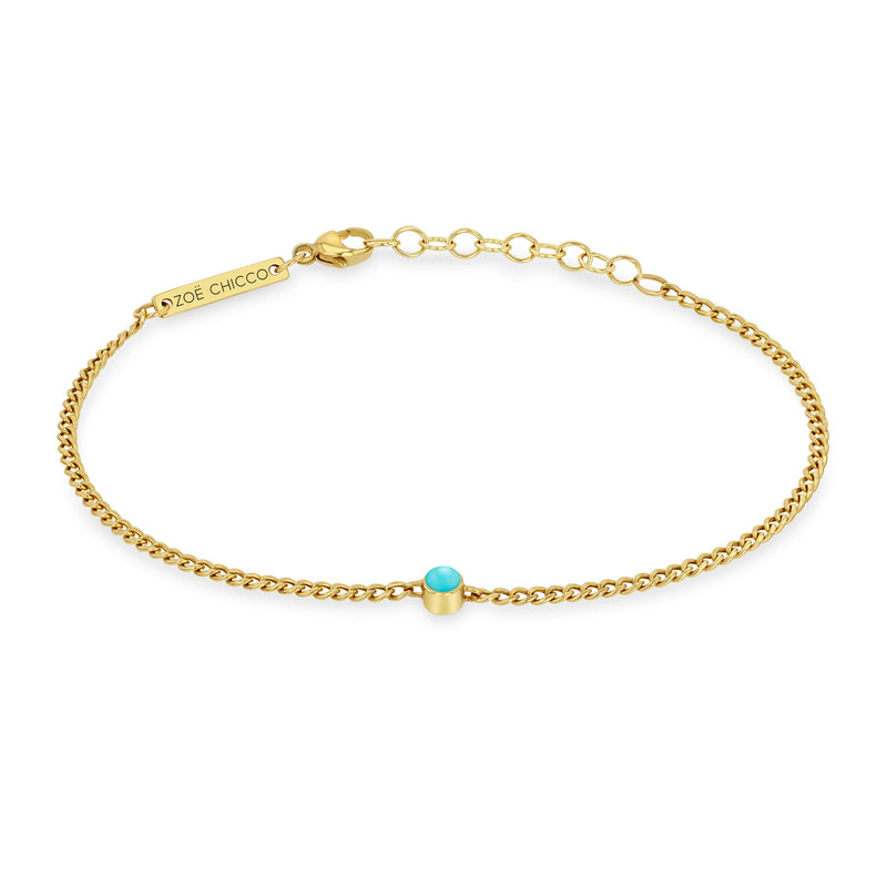 Zoë Chicco 14k Gold Turquoise Bezel Extra Small Curb Chain Bracelet