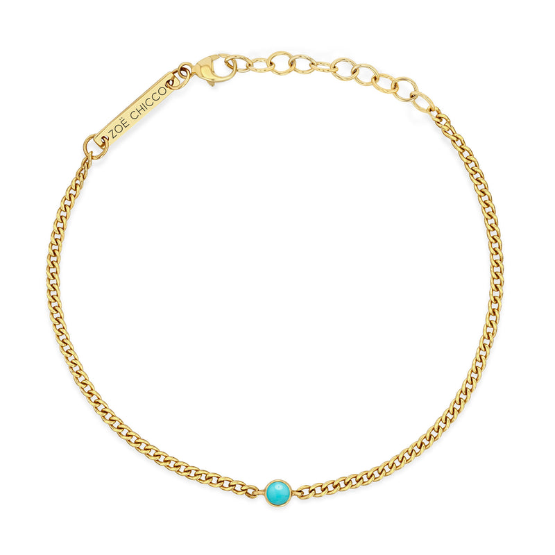 top down view of a Zoë Chicco 14k Gold Turquoise Bezel Extra Small Curb Chain Bracelet