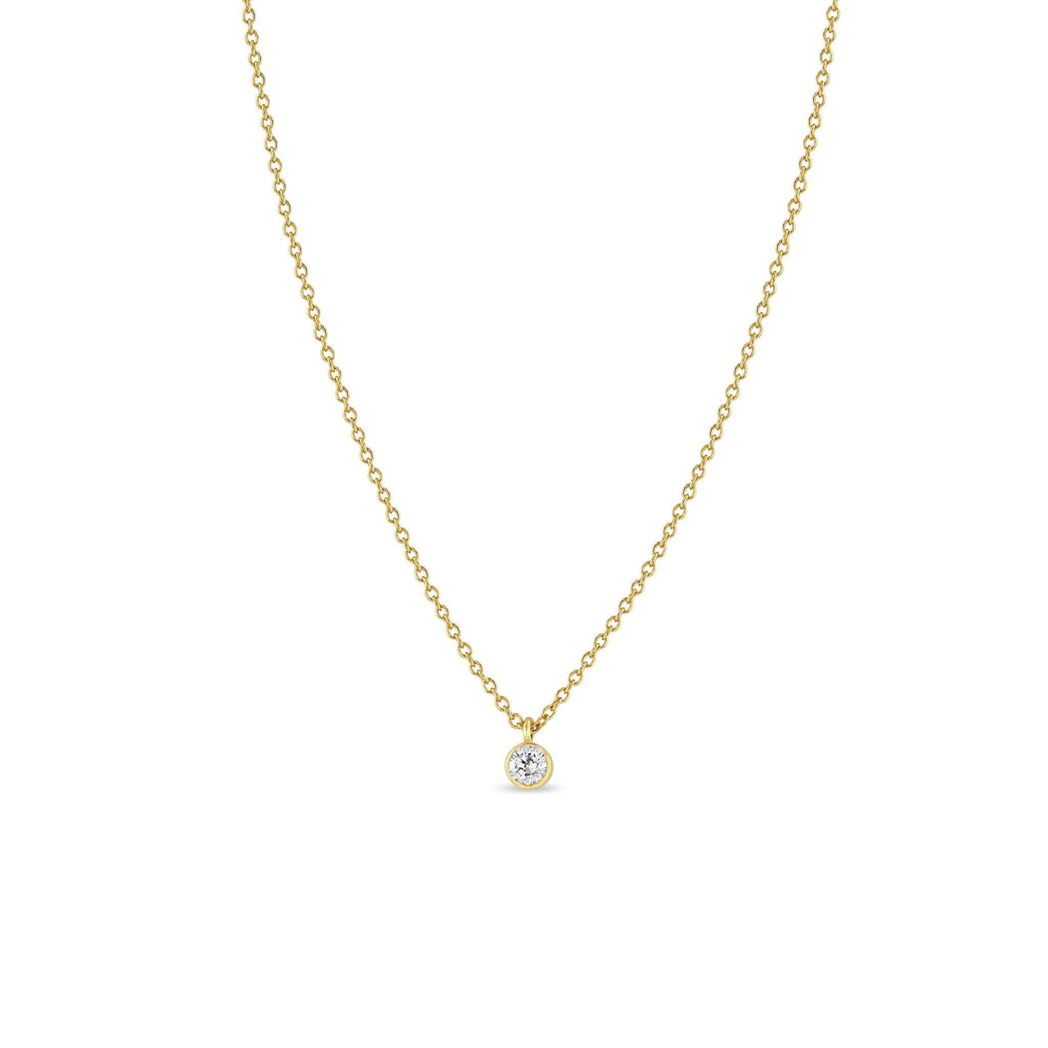 Zoë Chicco 14k Gold Single 3mm Diamond Bezel Pendant Necklace