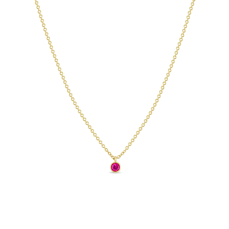 14k Single Pink Sapphire Bezel Pendant Necklace