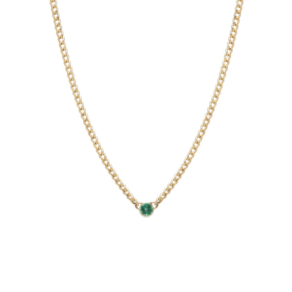 14k Emerald Bezel XS Curb Chain Necklace