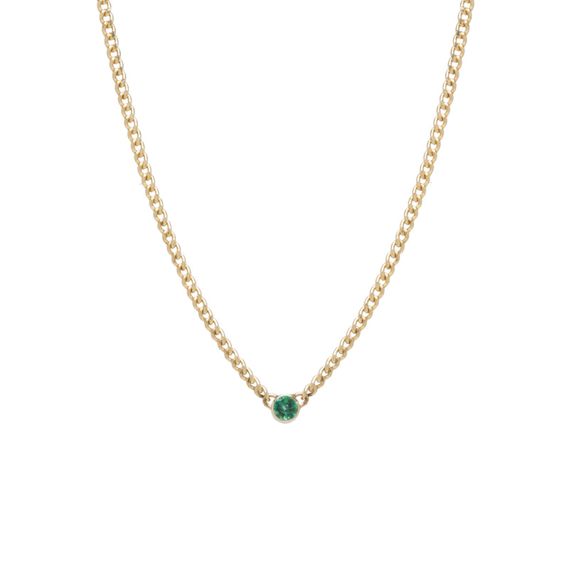 14k Emerald Bezel Extra Small Curb Chain Necklace