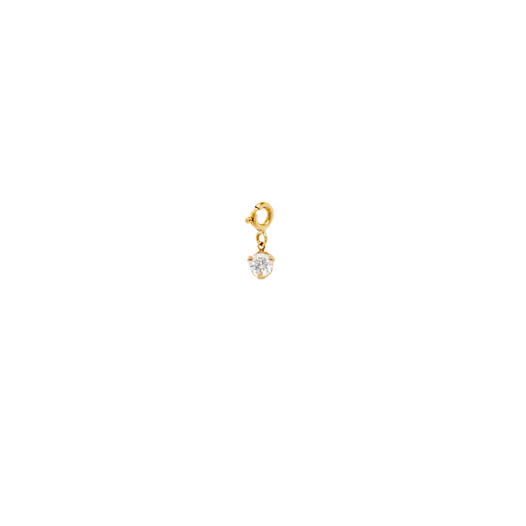 14k Prong White Diamond Charm on Spring Ring