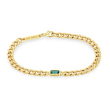 Zoë Chicco 14k Gold Medium Curb Chain Emerald Cut Emerald Bezel Bracelet