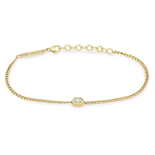 Zoë Chicco 14k Gold Emerald Cut Diamond XS Curb Chain Bracelet