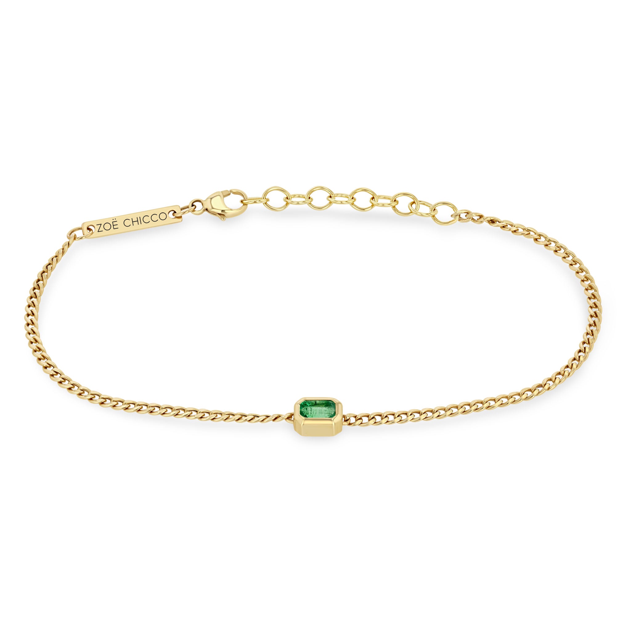 Zoë Chicco 14k Gold Emerald Cut Emerald XS Curb Chain Bracelet