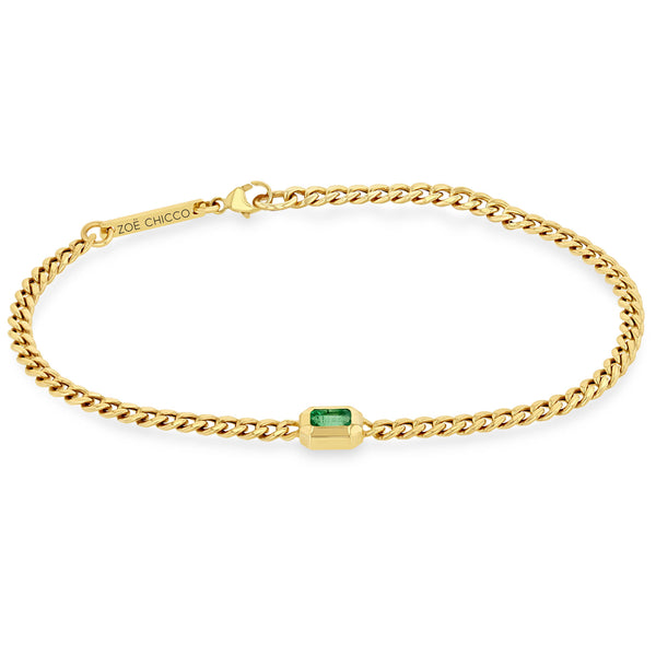 Zoë Chicco 14k Gold Small Curb Chain Emerald Cut Emerald Bezel Bracelet