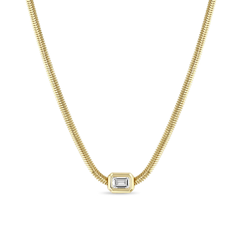Zoë Chicco 14k Gold Large Emerald Cut Diamond Snake Chain Necklace