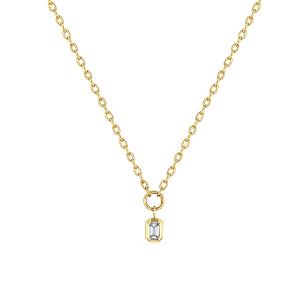 Zoë Chicco 14k Gold Small Square Oval Link Chain with Emerald Cut Diamond Pendant Necklace
