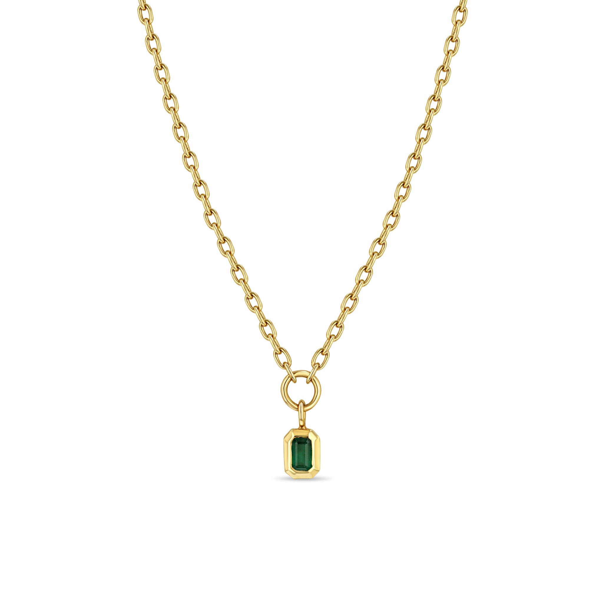 Zoë Chicco 14k Gold Emerald Cut Emerald Pendant Square Oval Chain ...