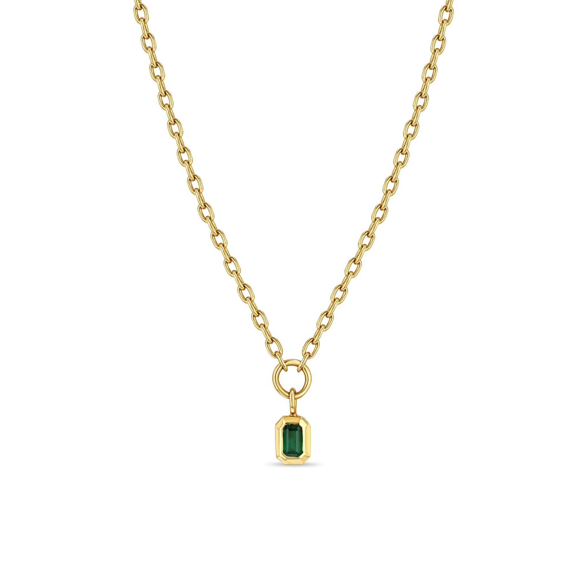 Zoë Chicco 14k Gold Emerald Cut Emerald Bezel Pendant Square Oval Chain Necklace