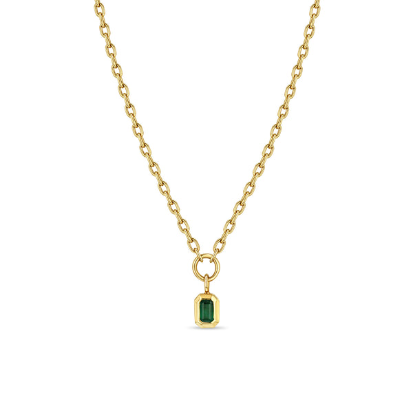 Zoë Chicco 14k Gold Emerald Cut Emerald Bezel Pendant Square Oval Chain Necklace
