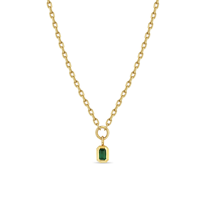 Zoë Chicco 14k Gold Emerald Cut Emerald Bezel Pendant Square Oval Chain Necklace