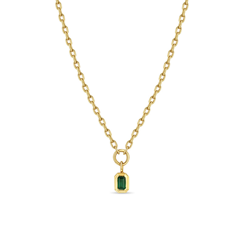 Zoë Chicco 14k Gold Emerald Cut Emerald Pendant Square Oval Chain