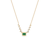 Zoë Chicco 14k Gold Graduated Prong Diamond & Emerald Cut Emerald Bezel Necklace