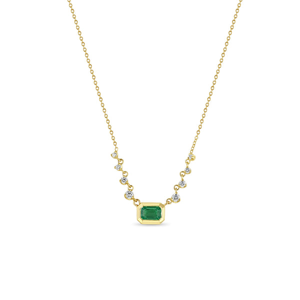 Zoë Chicco 14k Yellow Gold Graduated Prong Diamond & Emerald Cut Emerald Bezel Necklace