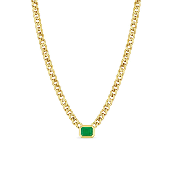 Zoë Chicco 14k Gold Medium Curb Chain Emerald Cut Emerald Bezel