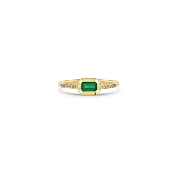 Zoë Chicco 14k Yellow Gold Emerald Cut Emerald Bezel Pavé Diamond Band Ring