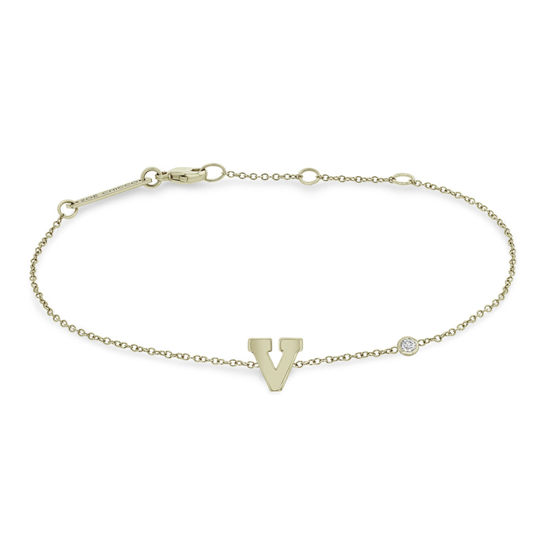 Zoë Chicco 14kt Gold Initial Letter Bracelet with Floating Diamond