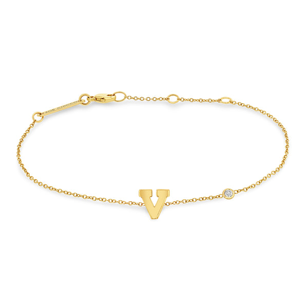 Zoë Chicco 14kt Gold Initial Letter Bracelet with Floating Diamond