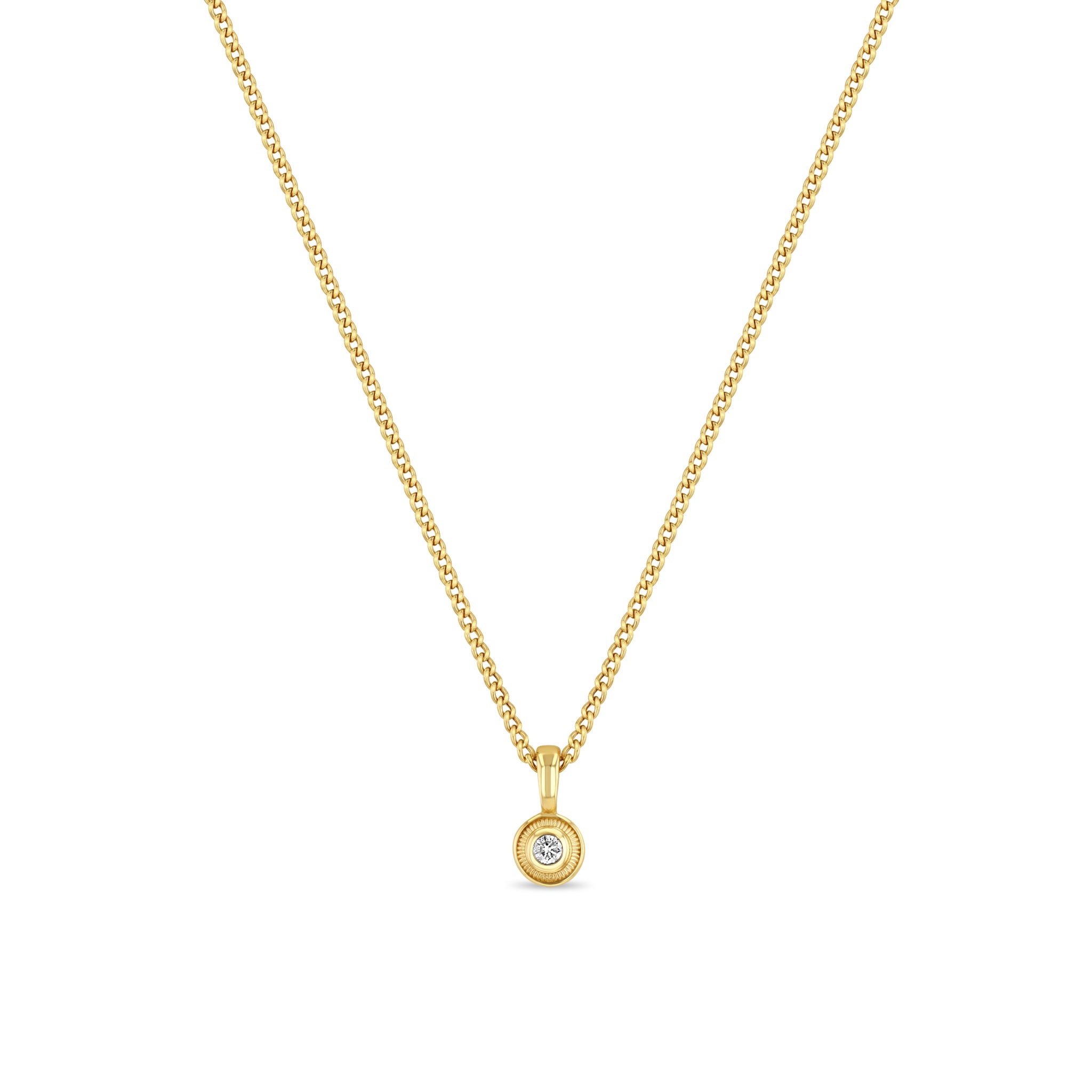 Zoë Chicco 14k Gold Fluted Bezel Diamond Pendant Necklace – ZOË CHICCO