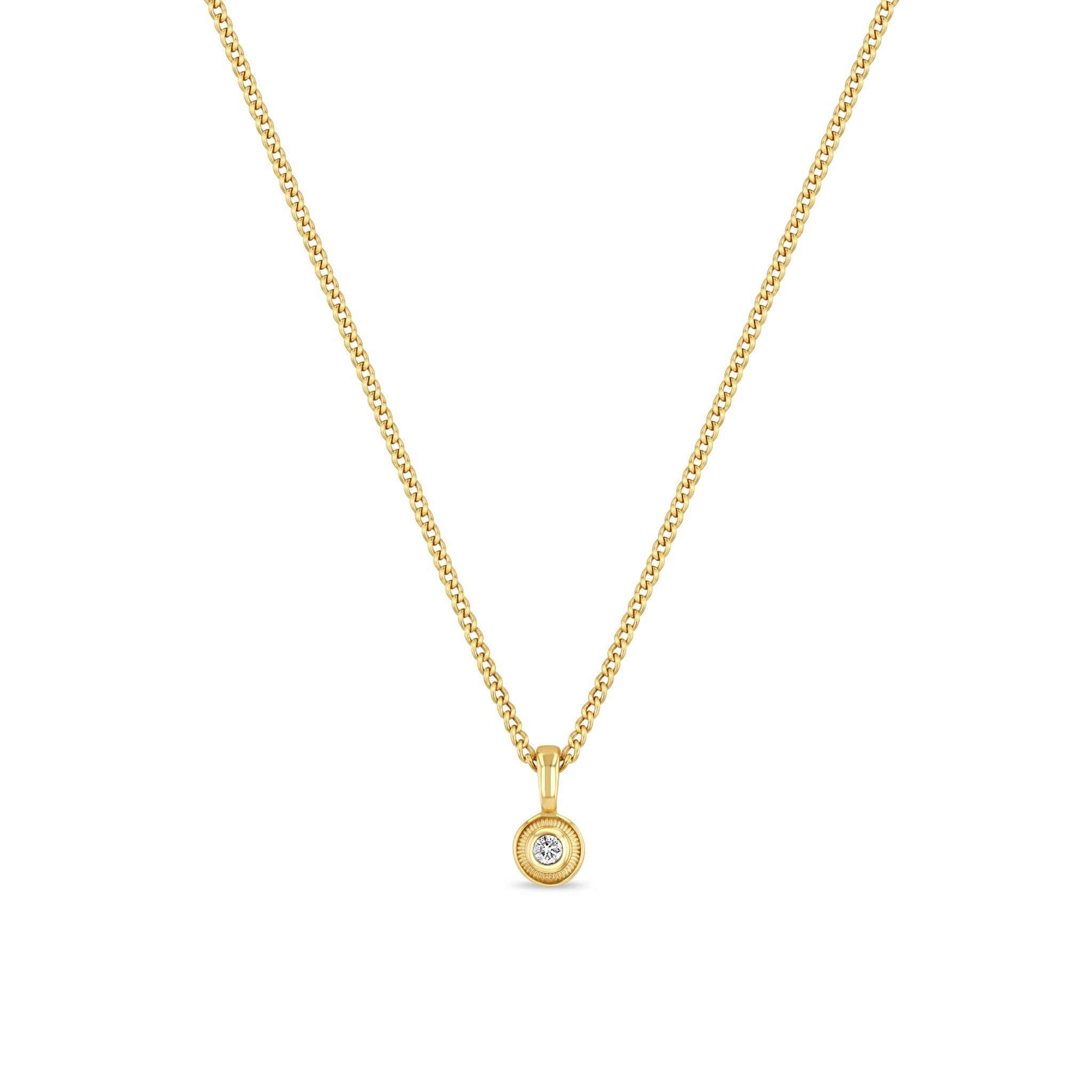 Zoë Chicco 14k Gold Fluted Bezel Diamond Pendant Necklace