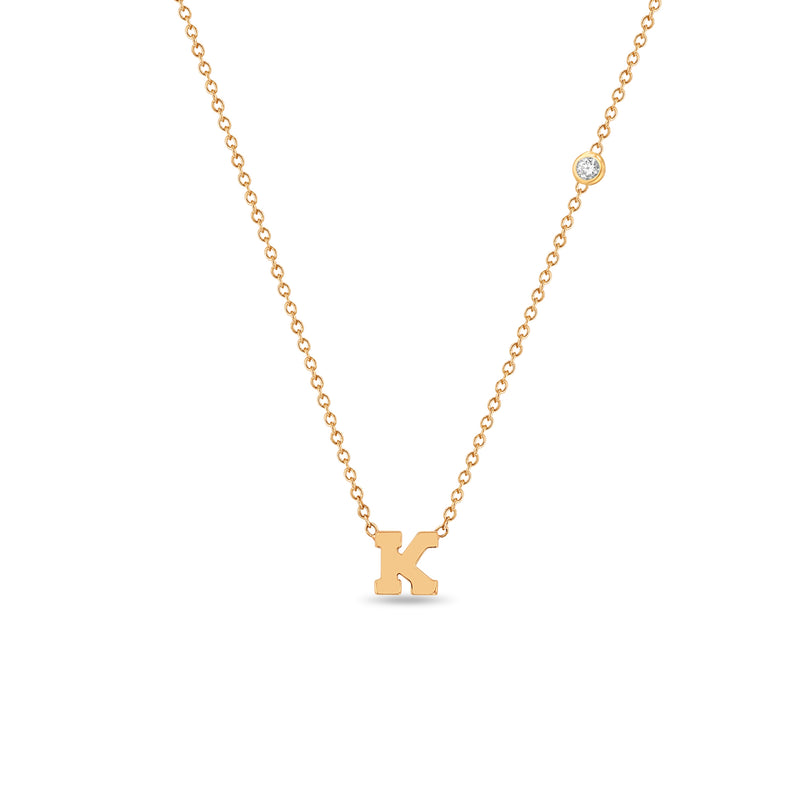 Zoë Chicco 14kt Gold Initial Letter Necklace with Floating Diamond