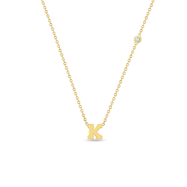 Zoë Chicco 14kt Gold Initial Letter Necklace with Floating Diamond
