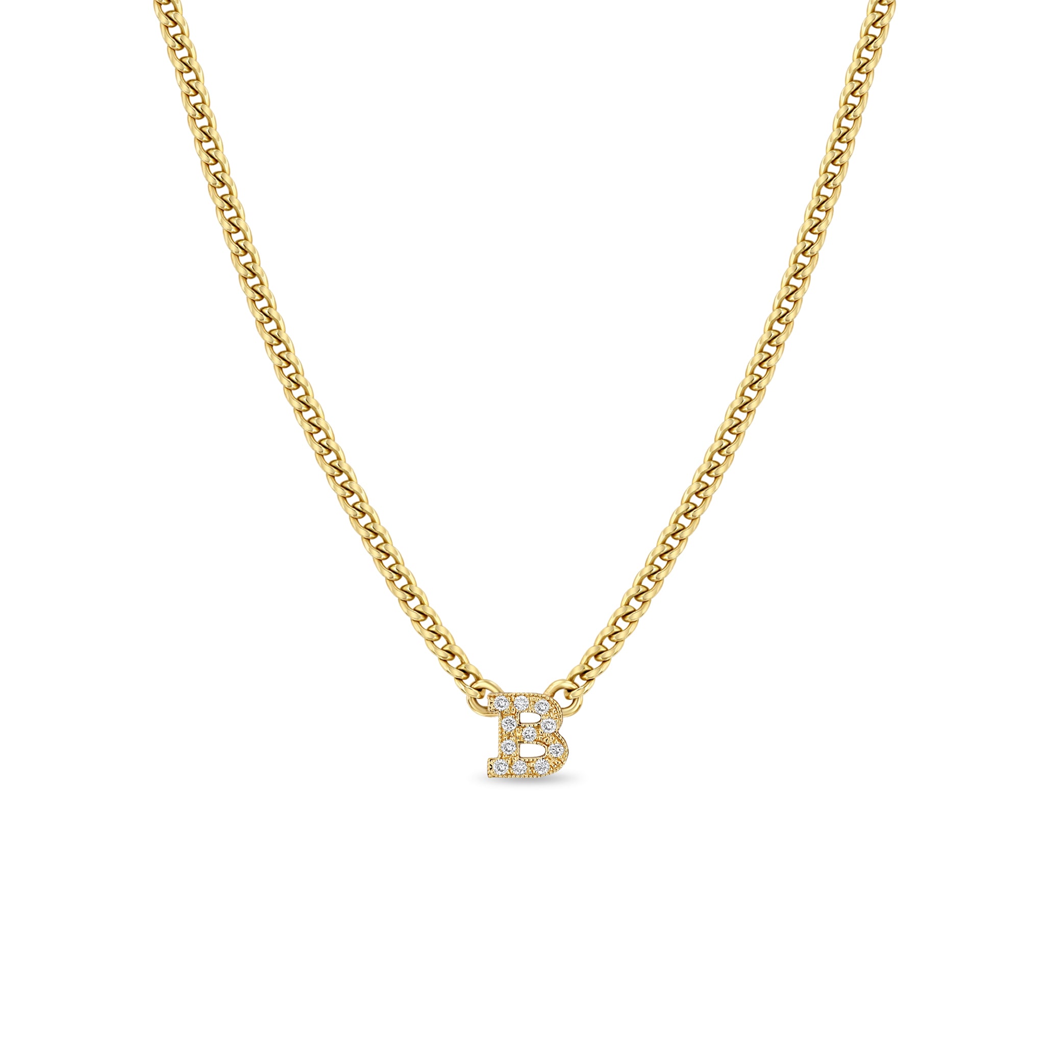 Zoë Chicco 14kt Gold Curb Chain Pavé Diamond Initial Letter Necklace
