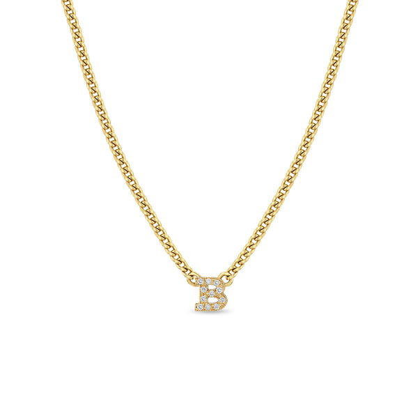 Zoë Chicco 14kt Gold Curb Chain Pavé Diamond Initial Letter Necklace