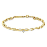 Zoë Chicco 14k Gold Prong Diamond Cuff & Medium Square Oval Chain Double Bracelet
