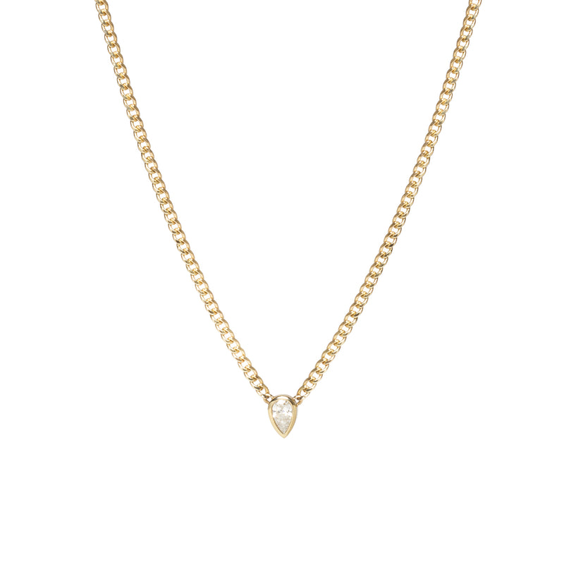 Zoe Chicco 14kt Gold XS Curb Chain Pear Diamond Bezel Necklace