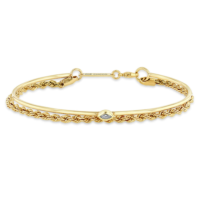 Zoë Chicco 14k Gold Marquise Diamond Cuff & Medium Rope Chain Double Bracelet