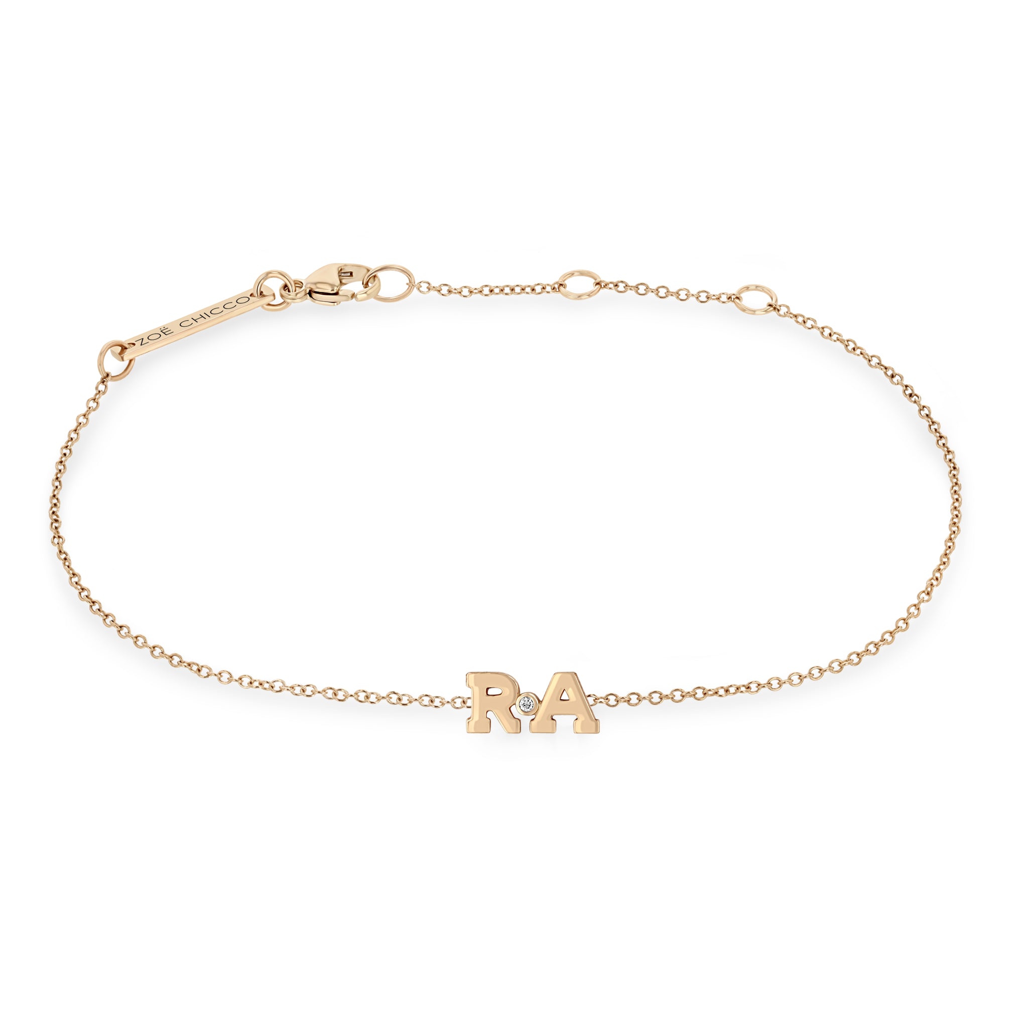 Zoë Chicco 14kt Gold 2 Initial Letter with Diamond Bezel Bracelet