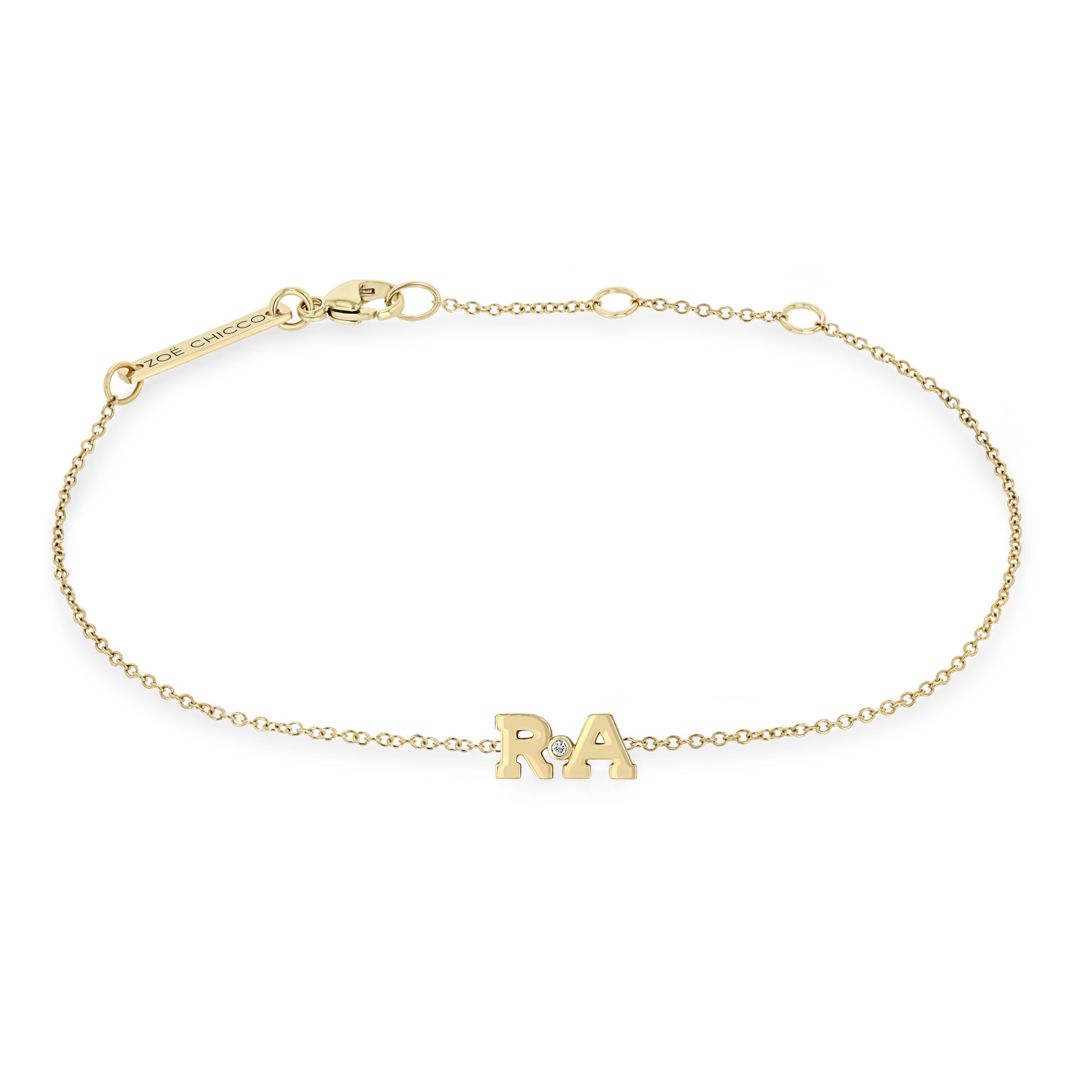 Zoë Chicco 14kt Gold 2 Initial Letter with Diamond Bezel Bracelet