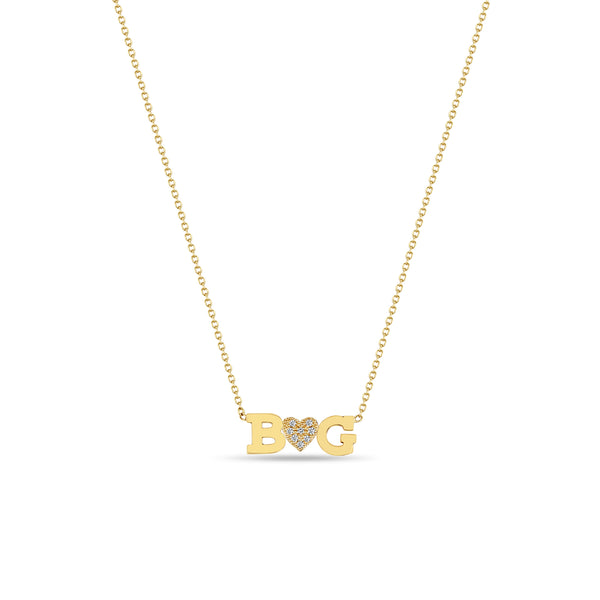 Zoë Chicco 14kt Gold 2 Initial Letter & Diamond Heart Necklace