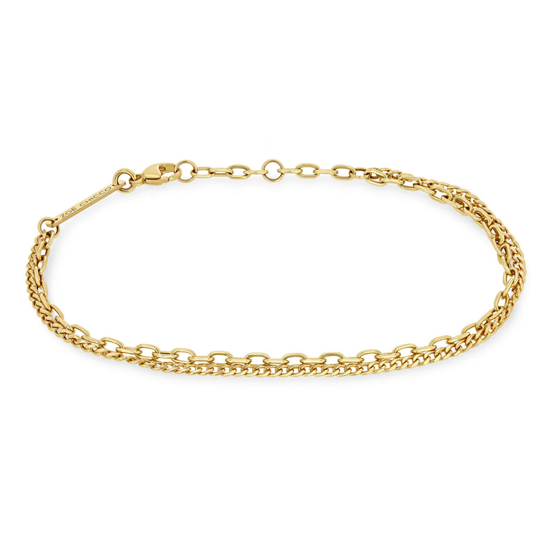 Zoë Chicco 14k Gold XS Curb & Small Oval Link Double Chain Bracelet