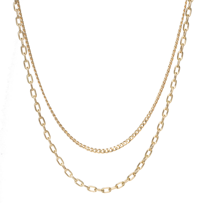 14k Small Curb Chain & Medium Square Oval Link Layered Necklace