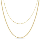 14k Gold Square Bead & XS Curb Chain Layered Necklace