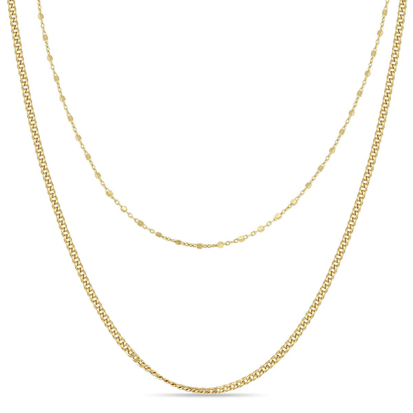 14k Gold Square Bead & XS Curb Chain Layered Necklace - SALE