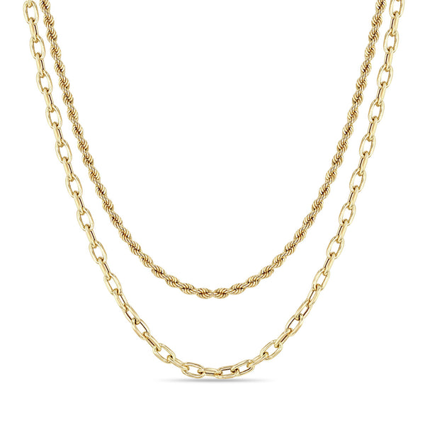 Zoë Chicco 14k Gold Medium Rope & Square Oval Link Chain Layered Necklace