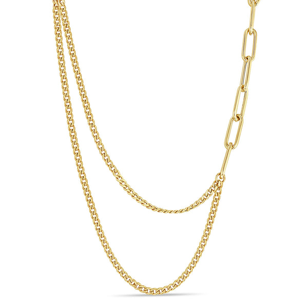 Zoë Chicco 14k Gold Mixed Paperclip Chain & Draped Double Small Curb Chain Necklace